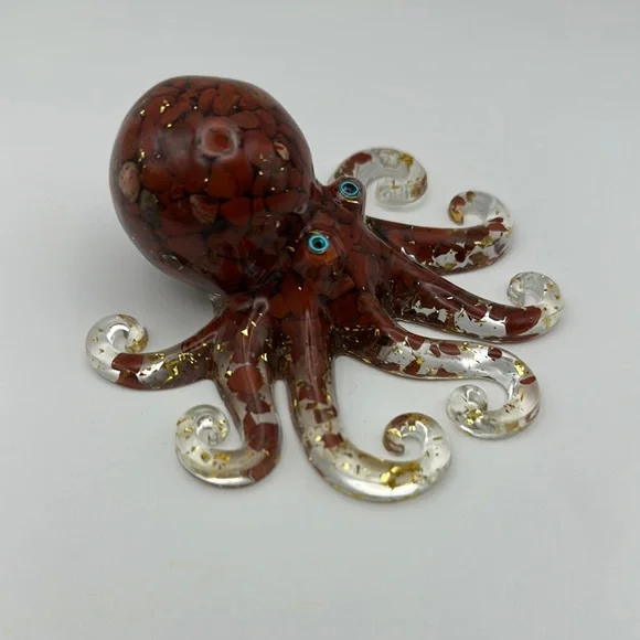 Red Jasper Crystal Chips and Gold Foil Flakes in Resin Octopus Figure - Picture 3 of 8